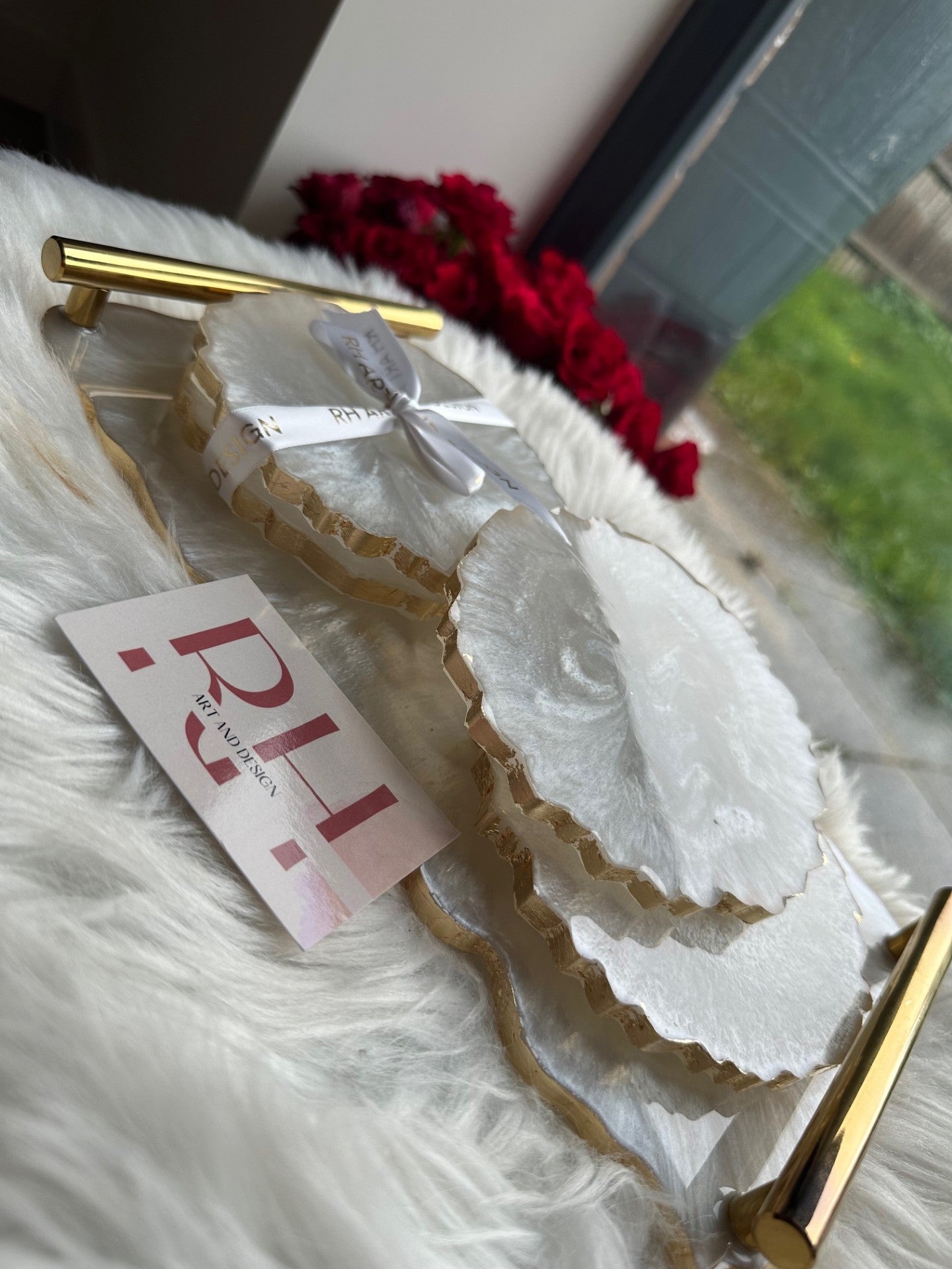 Resin tray and coaster set
