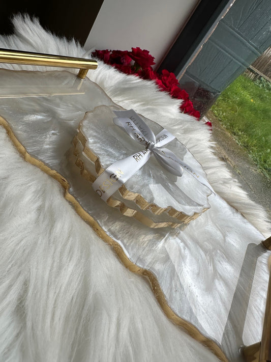 Resin tray and coaster set