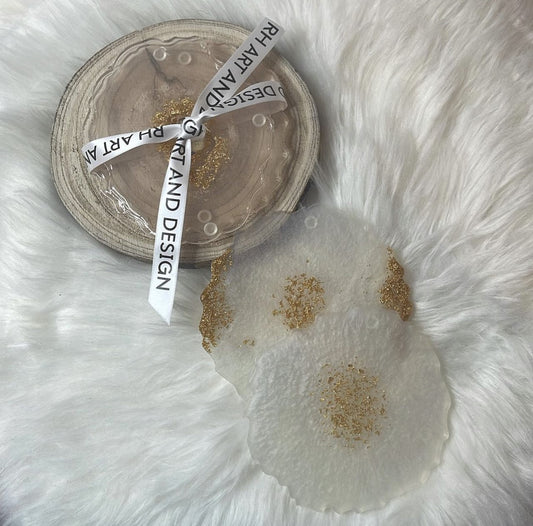 White and Gold Resin Coasters (Set of 2)